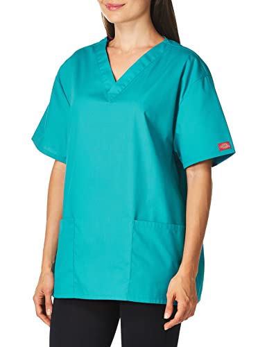Dickies Womens Signature 86706 Missy Fit V-Neck Top Medical Scrubs Shirts, Galaxy Blue, Medium Us #TOP4