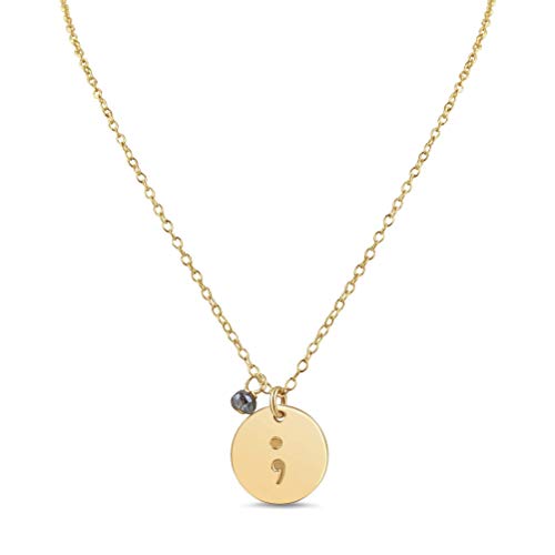 Handmade Gold Semicolon Gemstone Charm Necklace 16-18 Adjustable with Labradorite for Strength Continue Your Story Suicide Prevention Awareness Memorial Jewelry Gift for Survivor Family Member