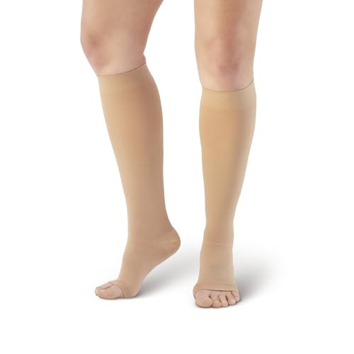 Ames Walker AW Style 301 Medical Support 30-40 mmHg Extra Firm Compression Open Toe Knee High Stockings Beige Small