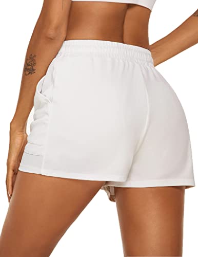 Coorun Double Layer Running Yoga Shorts White High Waisted Shorts Lightweight Athletic Shorts Lined Workout Shorts S #TOP4