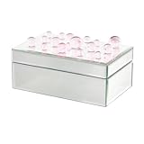 Deco 79 Glass Decorative Jewelry Box Mirrored Jewelry Organizer with Pink Bubble Textured Balls, Jewelry Holder 8