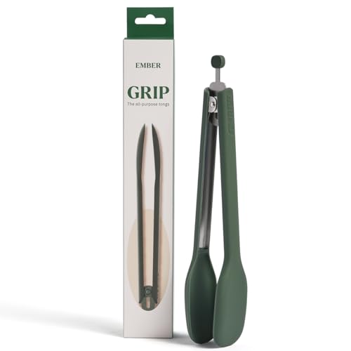 Image of Ember Cookware Silicone Kitchen Tongs | 230C Heat Resistant | Versatile- for Kitchen and Serving| Stainless Steel Core with Food Safe Silicone Grip | Locking Mechanism for Compact Storage | Green