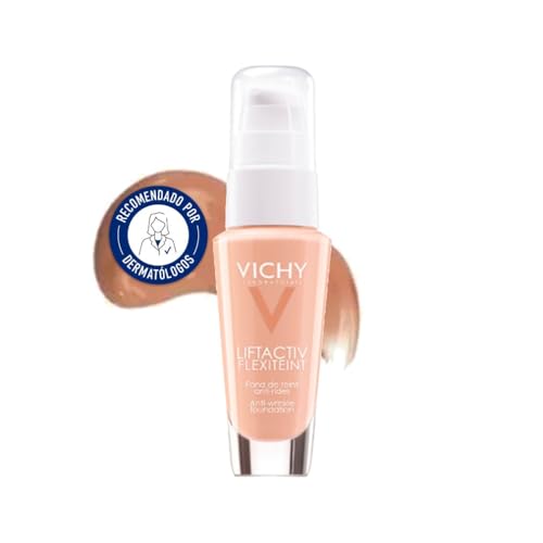 Vichy Base de Maquillaje Líquida Antiarrugas, Tez Uniforme y Radiante, Reduce las Arrugas, Con Efecto Lifting, Para Pieles Maduras, Liftactiv Flexiteint, Tono: 55 Bronze, 30 ml