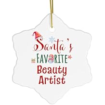 Santas Favorite Beauty Artist Snowflake Ornament for Makeup Artist Beauty Consultant Office Beauty Expert Makeup Specialist, Merry Xmas 2024 2025 2026, Ceramic