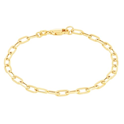 Nuragold 10k Real Yellow Gold Paperclip 3mm Elongated Cable Link Bracelet (7