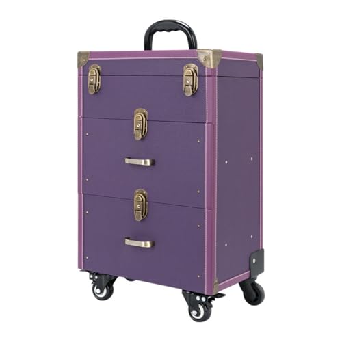 Bxzzuis トロリー化粧品ケース 化粧箱 プロフェッショナル 大型 キャリーケース ロック付き キャスター付き 収納ケース 美容器具 メイクボックス 収納ボックス 軽量 多機能 ホイールコスメティック収納ボックス (パープルヴィンテージ,大きい)