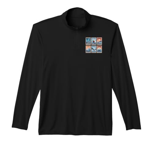 Vintage Greenland Postage Stamp Set Travel Graphic Performance Quarter-Zip Top
