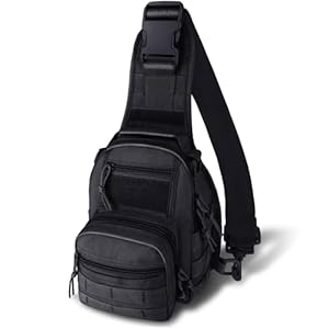 Quick-Responsed Military/Hunting Tactical Sling Backpack for Men, includes Multiple Pockets and Shoulder Strap (Black) (No Bottle Pocket, Black)