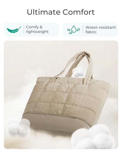 Image of BAGSMART Expandable Tote Bag for Women, Puffer Work Tote Handbag, Quilted Carry On Bag for Travel Gym