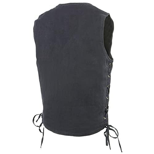 Milwaukee Leather Mens Classic Denim Snap Front Side Lace Vest DM13153