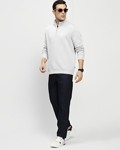 Image of AUSK Mens Sweatshirt with Neck Zipper || Full Sleeve Polo Collar Jacket for Winter wear Fleece Fabric Sweatshirt for Man