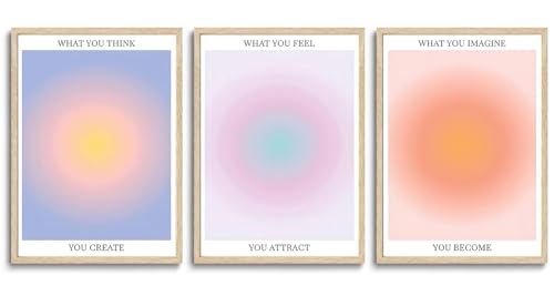 KISSFOX 3 Piece OAK Wood Framed Wall Art Pink Orange