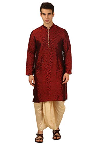 Dhoti Kurta Jacquard de Soie Homme Prestige Royal Kurta Rouge