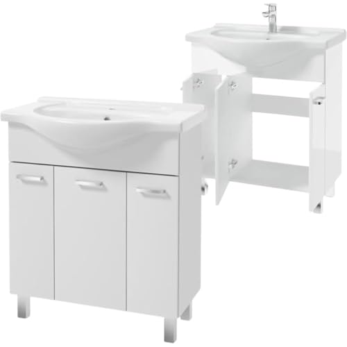 .Deftrans Domodomo Badezimmerschrank mit Waschbecken, 82 x 75 x 33 cm...