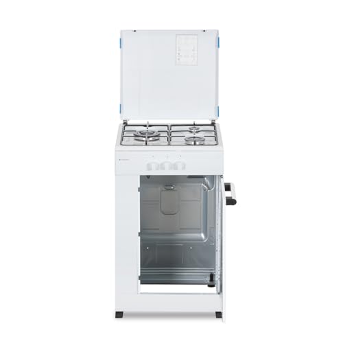 Aspes Butangasherd, 3 Kochzonen, weiß, AKG3500PB. Manuelle Steuerung, WOK-Brenner mit dreifacher Flamme, Fach für Gasflasche, Klappdeckel