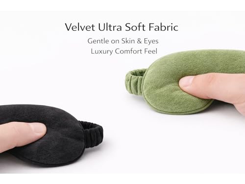Image of Velvet Eye Sleep Mask for Men & Women Soft Light Blocking Sleeping Eye Mask with Adjustable Strap Travel Relaxation Eye Cover for Home Flight Deep Rest (Olive Green + Black)
