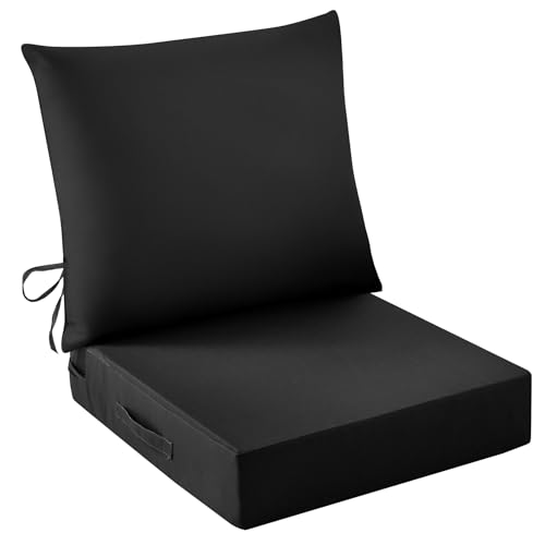 Image of IASEAHK Outdoor Seat Cushion Set, Waterproof & Fade Resistant Patio Chair Cushions, Outdoors Cushion for Patio Furniture, 24 x 24 x 5.75 Inch, Outdoor Couch Cushions with Handle and Ties, Black