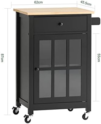SoBuy® FKW98-SCH, Kitchen Storage Trolley Serving Trolley with Rubber Wood Work top, Black