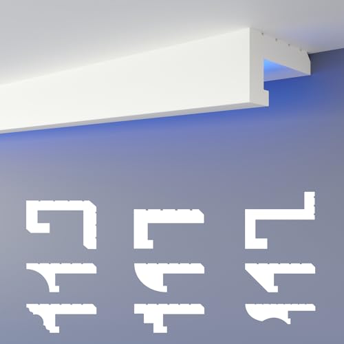 HEXIMO Led-schaduwvoeg-profiel, stuclijsten, indirecte verlichting, XPS-piepschuim, gipsplafondlijsten voor wand-plafondbekleding (1,3 meter HLED 11)