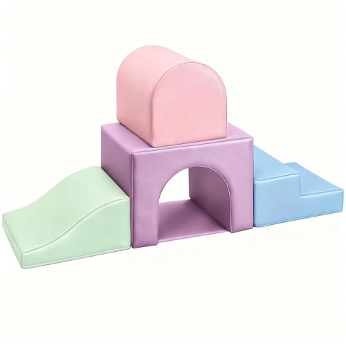 Image of Sumbababy Soft Climbing Blocks Set for Toddlers: 4 PCS Foam Play Structures with Tunnel - Indoor Playground for Kids with Slide and Stairs - Safe Play Gym for Boys and Girls