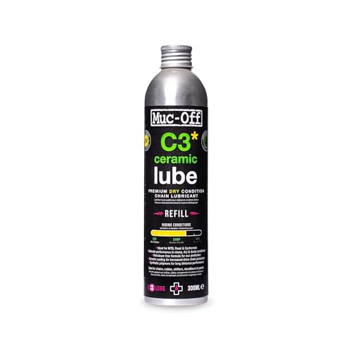Muc-Off C3ドライチェーン潤滑油、10.5液量オンス - セラミックバイク潤滑油詰め替え、バイクチェーンオイル、雨天条件用チェーンワックス - 自転車潤滑剤と自転車チェーンオイル（Amazon）