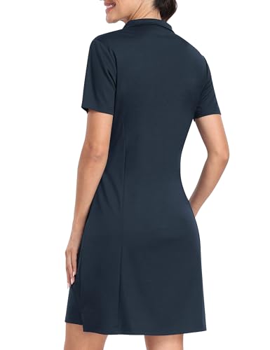 JINSHI Women's Golf Tennis Dress Short Sleeve Casual Sports Workout Athletic Polo Dresses with Zip Pockets Pockets Navy Size US XL - Image 3