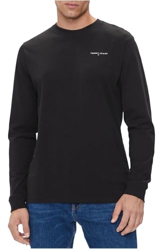 Tommy Jeans Men's Tjm Slim Linear Chst L/S Tee Ext Dm0dm18551 L/S T-Shirt, Black (Black), XS