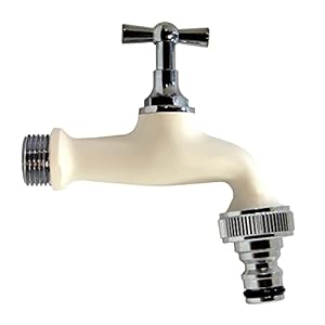 S&M 590227 waterkraan voor de tuin, verstelbaar, ½ inch, wit met automatische slangaansluiting voor Colortaps