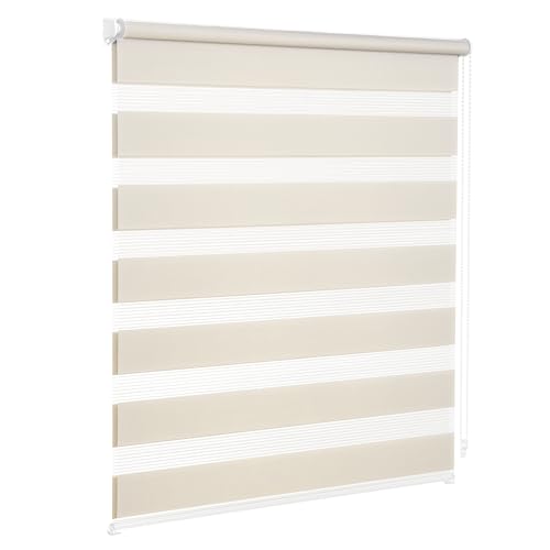 Victoria M. Zevra Tenda a Rullo Doppia Giorno e Notte senza Fori, Strisce Filtranti e Oscuranti, per Porte e Finestre, 85 x 230 cm, Crema