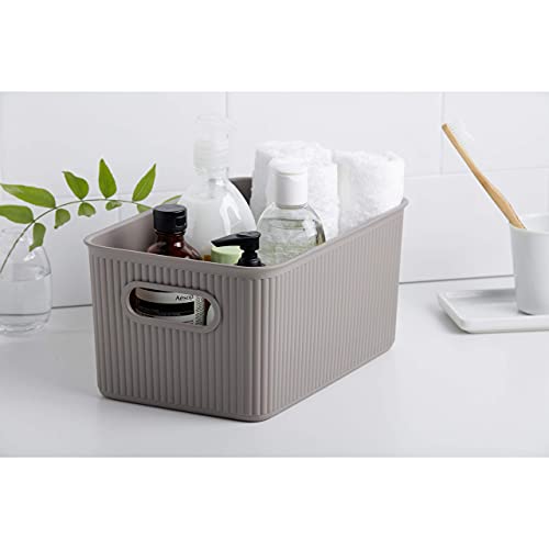 Superio Ribbed Collection - Decorative Plastic Lidded Home Storage Bins Organizer Baskets, Medium Taupe (1 Pack - 5 Liter) Stackable Container Box, For Organizing Closet Shelves Drawer Shelf #TOP2