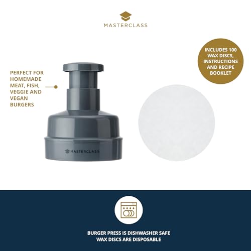 MasterClass Burger Maker Press, Burger Patty Maker for Homemade Burgers, Non-Stick Burger Kit with Burger Mould, 100 Wax Discs and a Recipe Booklet
