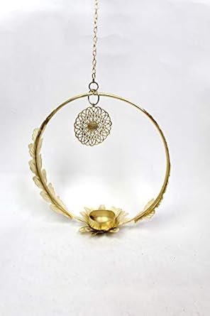SPAVEDA Wall Hanging Tea Light Holder & Flower Urli Candle Holders (Gold Color)