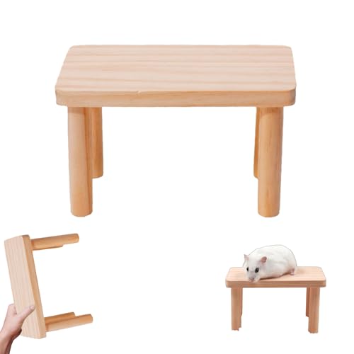 Plateforme en bois naturel pour hamster nain et petits rongeurs – Table d’escalade DIY avec échelle, cachette et espace de repos, accessoire de cage...