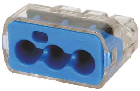 Push-In Connector, 3-Port, Blue, Pk50