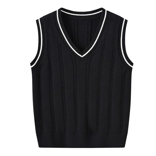 Boys Girls V Neck Knitted Sleeveless Pullover Sweater Vest Toddler Classic Solid School Uniform Knit Sweaters Tops