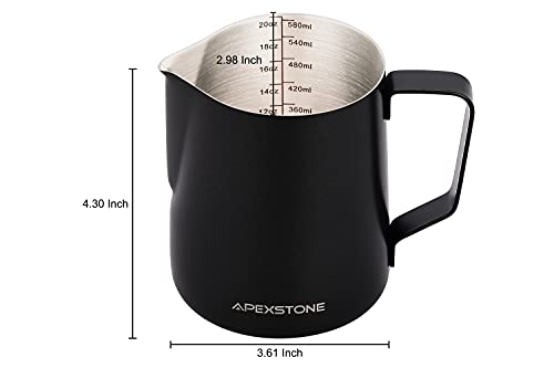 Apexstone 20 Oz Black Espresso Steaming Pitcher, Espresso Milk Frothing Pitcher 20 Oz Black, Coffee Milk Frothing Cup, Coffee Steaming Pitcher 20 Oz/600 Ml #TOP1