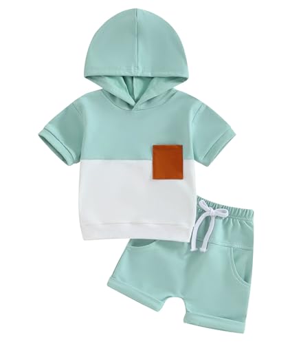 Image of Toddler Boys Summer 2pcs Clothes Sets Hooded Tank Top Striped Shorts Cute Newborn Baby Boy Coming Home Outfit