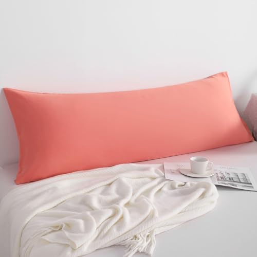 FLXXIE Body Pillow Cover - Super Soft Microfiber 20x54 Body Pillow Case - Envelope Closure, Wrinkle, Stain Resistant Coral Body Pillow Cover, 20x54, Coral