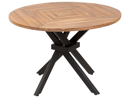 Beliani Table de Jardin en Bois d'Acacia Clair 110 cm Salle à Manger d'Extérieur Ronde Lissone
