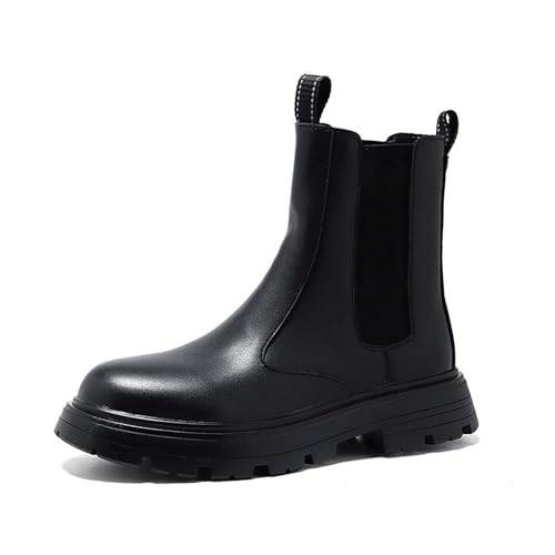 Genérico Botines Chelsea Hombre Elásticos con Plataforma, Tacón Bajo Grueso, Suela Dentada, Botas De Otoño Slip-On con Plantillas Acolchadas De Memory Foam,Negro,45 EU