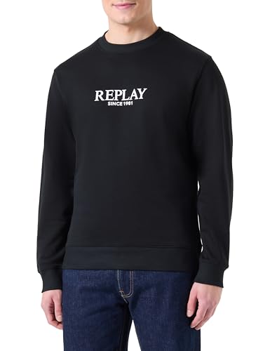 Replay M3076 Sudadera, 098 Negro, S para Hombre