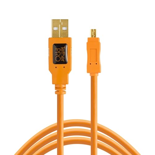 Tether Tools TetherPro USB 2.0 to Mini-B 8-Pin Cable | for Fast Transfer Between Camera and Computer | High Visibility Orange | 15 Feet (4.6 m)