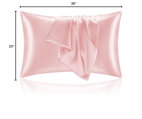 Image of BEDELITE Zipper Satin Pillowcases, King Size 20 inchx36 inch, Pink, Set of 2 | Similar to Silk Pillow Cases, Soft and Smooth Satin Pillow Case for Hair and Skin, Reduces Friction, Gift for Women and Men