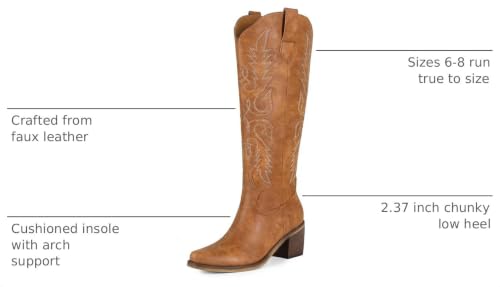 Image of ZJA Cowgirl Knee High Embroidery Pointed Toe Boots for Women