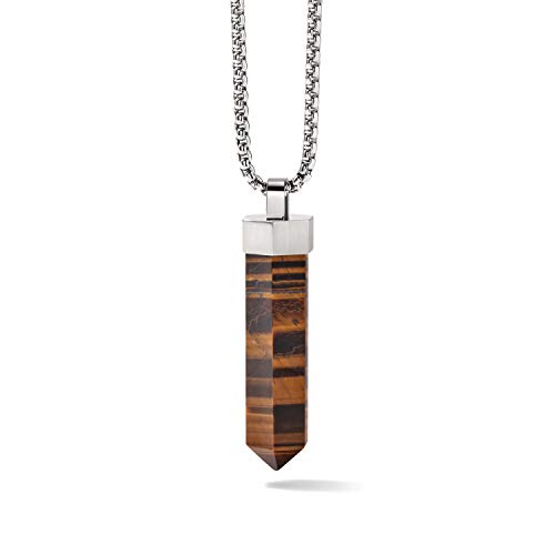 Pendentif obélisque œil de tigre homme Bulova J96N005 : Un collier robuste au style affirmé