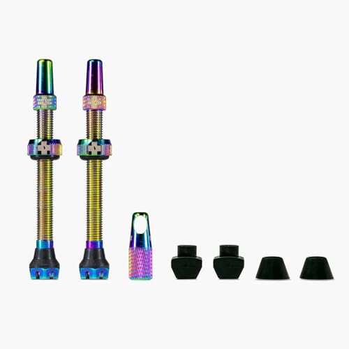 Muc-Off Tubeless Valves V2-7075 Aluminium Presta Valves with Core Removal Tool - Air Flow System for Mountain Bike, Road and Gravel Wheels - Compatible with Rim Inserts - Iridescent, 60mm