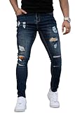 GINGTTO Men's Ripped Jeans Slim Fit Skinny Stretch Jeans Pants (34, Navy Blue Ripped)