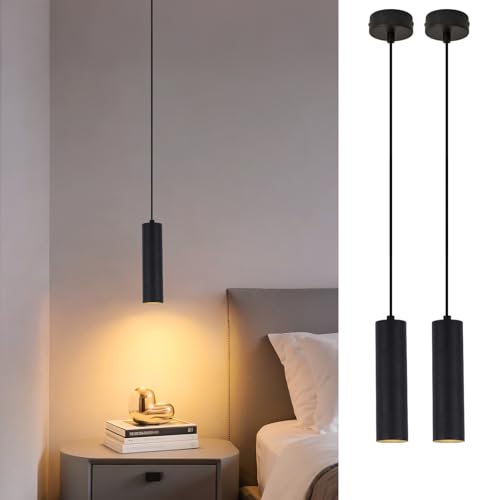 SXHZLYLampada a Sospensione Cilindro GU10 (lampadina da 5 W a luce bianca calda inclusa), Lampada a Sospensione Comodino Camera da Letto, lampada a sospensione moderna per cucina (20cm 2pezzi)
