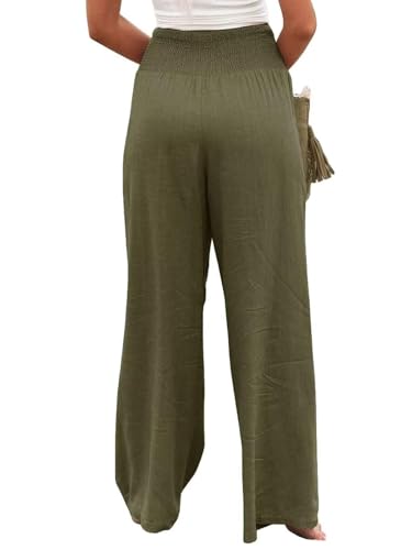 Chatinction Women Linen Palazzo Pants Flowy Wide Leg High Waist Lounge Boho Pant Trousers with Pockets3