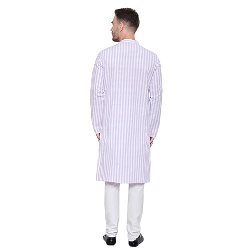 Image of LATEST CHIKAN Broad Striped Cotton Men's Long Kurtas